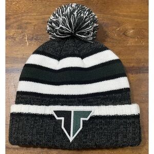 Pukka Winter Beanie Black Gray White Striped Pom Pom